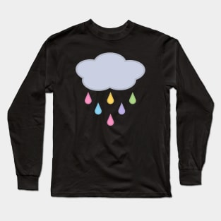 Raining Rainbow Raindrop Rain Cloud in Black Long Sleeve T-Shirt